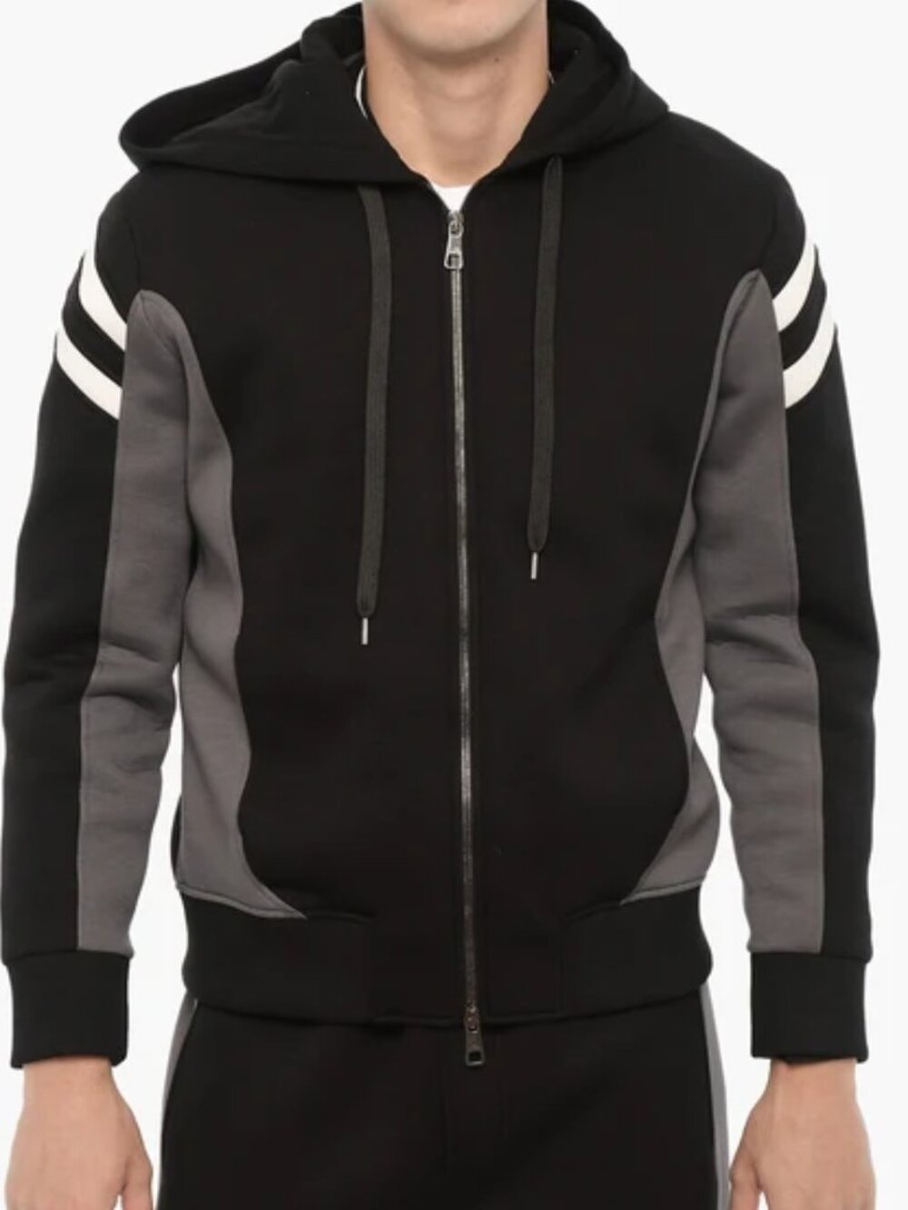 Neil Barrett Neoprene Full Zip Hoodie, Black And Gray, Size Large, NWT